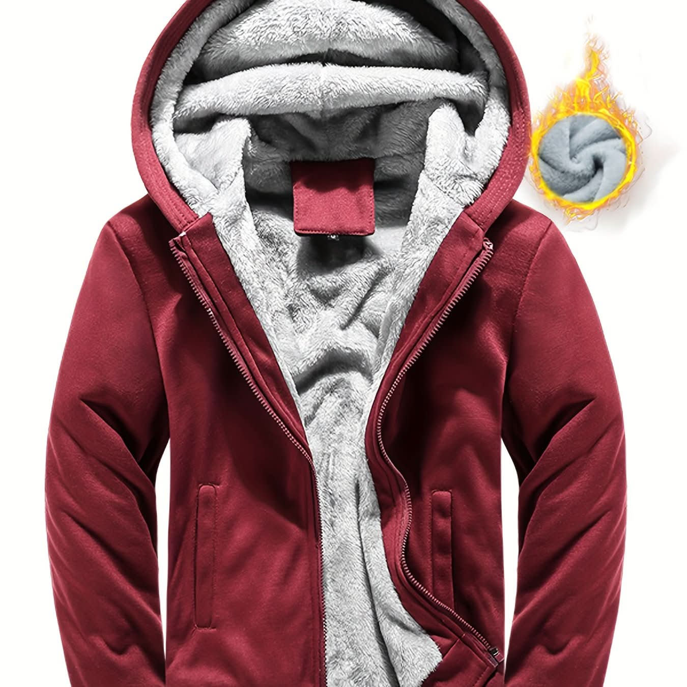 Winter Warm Fleece Zipper Hooded Jacket, Solid Color Thickened Casual Hoodie, Men's Clothing - LustMia