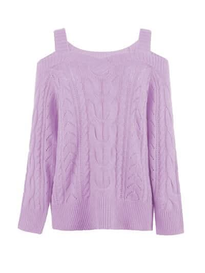 Cable - Knit Openwork Sweetheart Neck Sweater - LustMia