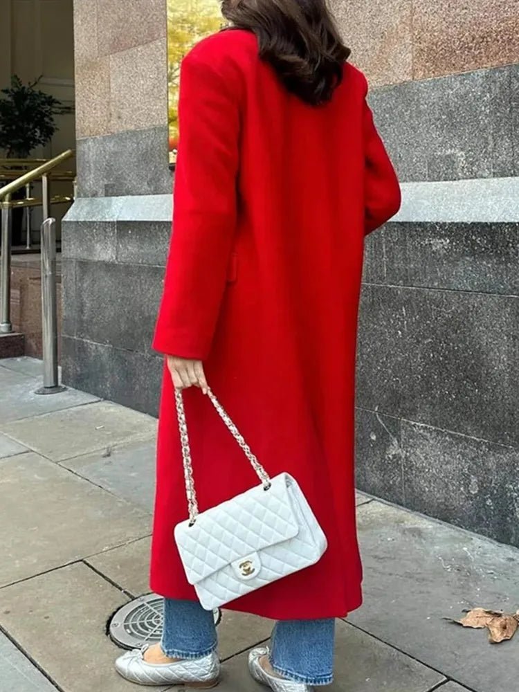 Women's Coats Red Long Coat Women Autumn Elegant Coats Woman Winter - LustMia