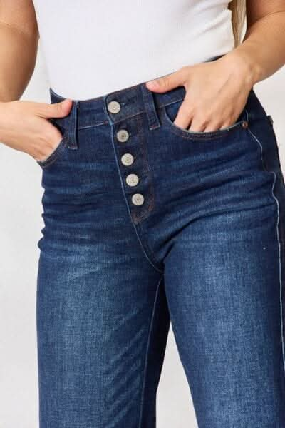 Judy Blue Full Size Button - Fly Straight Jeans - LustMia