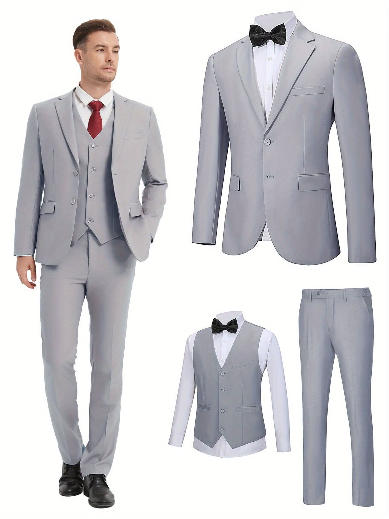 Mens SlimFit ThreePiece Wedding Business Suit - LustMia