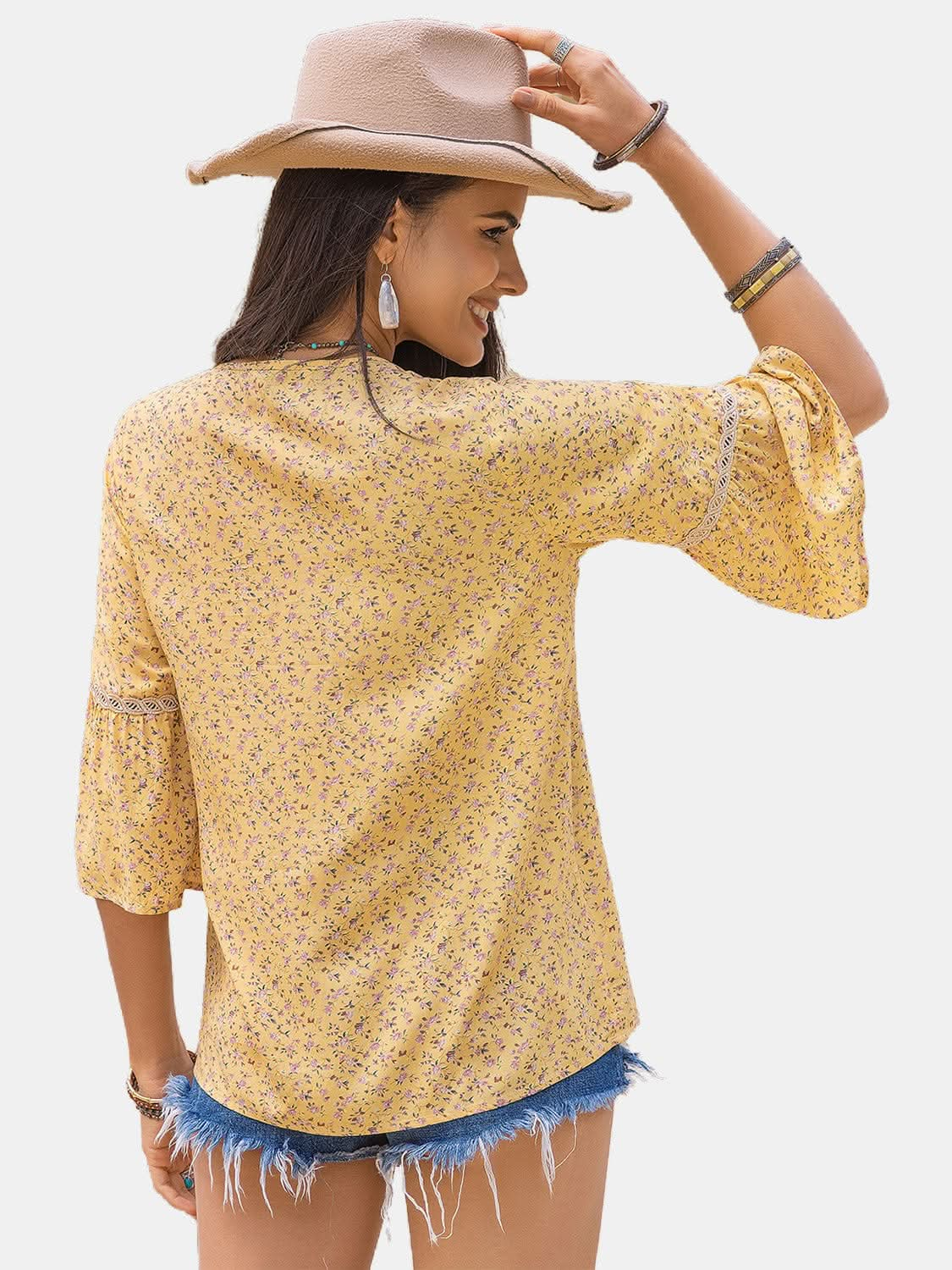 Ditsy Floral V - Neck Blouse - LustMia