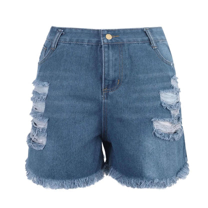 High Waist Summer Blue Denim Button Shorts - LustMia