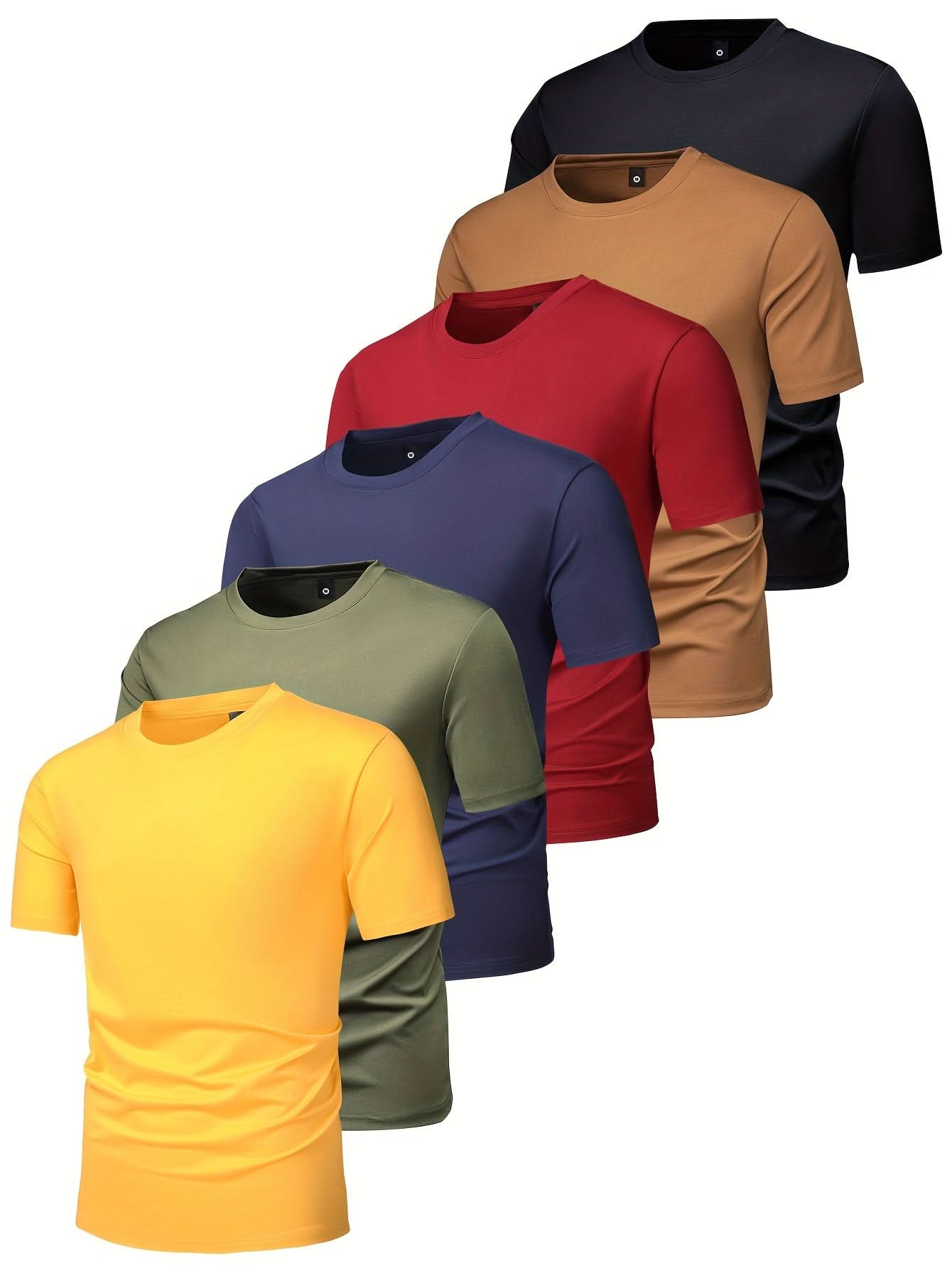 Men's 6pcs Fashion Sports T-shirt, Casual Stretch Round Neck Tee Shirt For Summer - LustMia