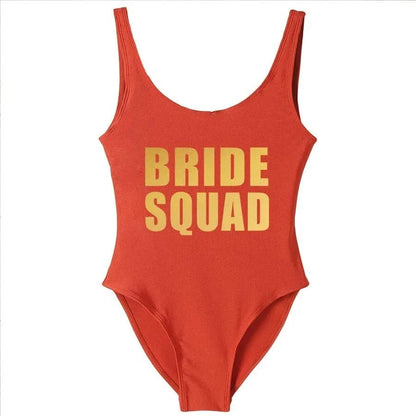 Bachelorette Bathing Suit BRIDE SQUAD Swimwear Women Wedding Party Swimming Suits One Piece Backless Swimsuit Beach Wear - LustMia