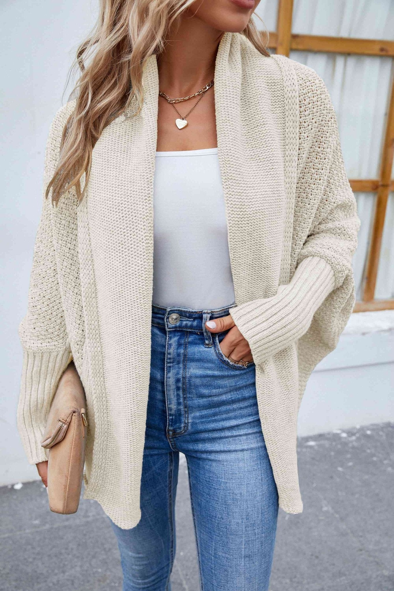 Open Front Long Sleeve Cardigan - LustMia