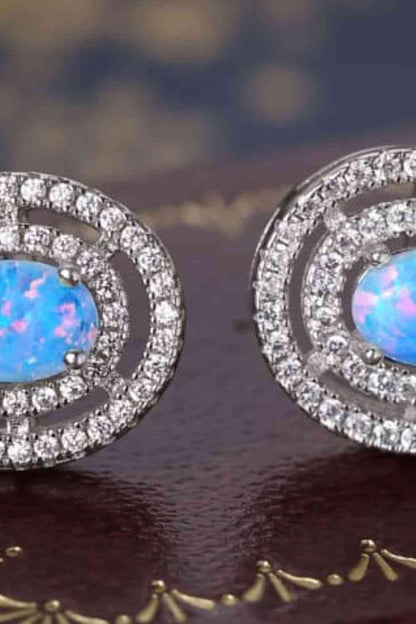 925 Sterling Silver Opal Round Stud Earrings - LustMia