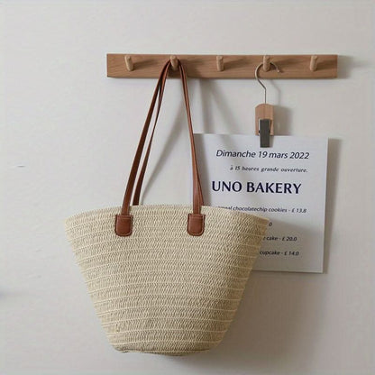 Chic Woven Straw Tote - Spacious Summer Beach Bag, Versatile Casual Handbag - Perfect for Womens Travel & Leisure - LustMia