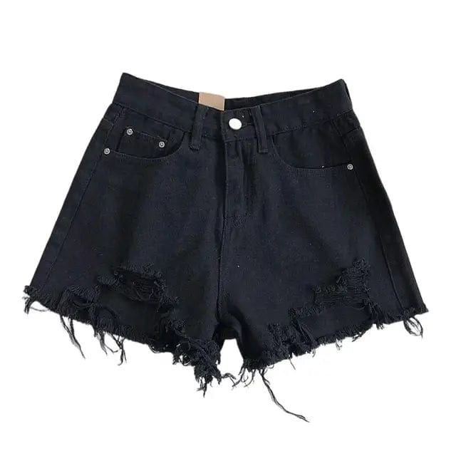 High Waist Aline Ripped Denim Shorts - LustMia