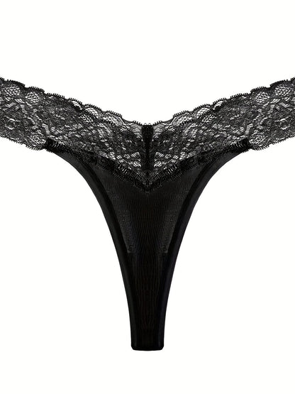 5pcs Lace Stitching Thongs, Sexy Low Waist Semi - Sheer Thong Panties, Women's Lingerie & Underwear - LustMia