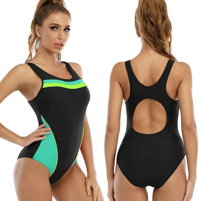 AGELICALOVE Patchwork Sport One Pieces Swimsuit Women Tummy Control Monokini Brazilians Bathing Suits Pool Beach Wear Swimwear - LustMia