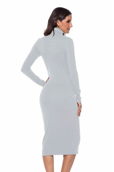 Ribbed Turtleneck Long Sleeve Dress - LustMia