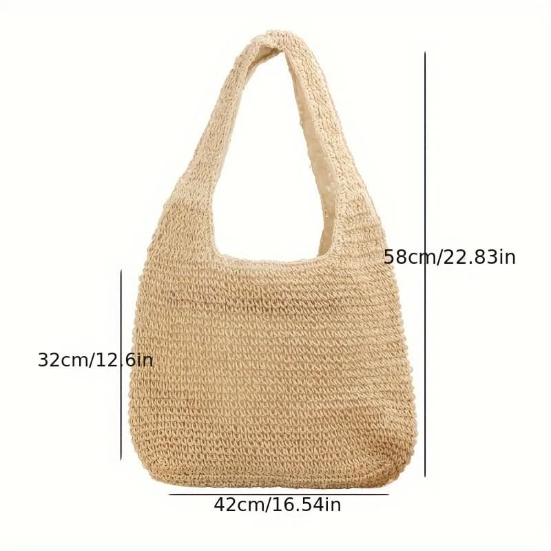 Bohemian Woven Straw Bag, Retro Summer Beach Bag, Simple Large Capacity Tote Bag For Travel Vacation - LustMia