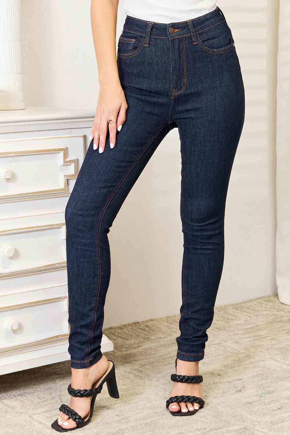 Judy Blue Full Size High Waist Pocket Embroidered Skinny Jeans - LustMia