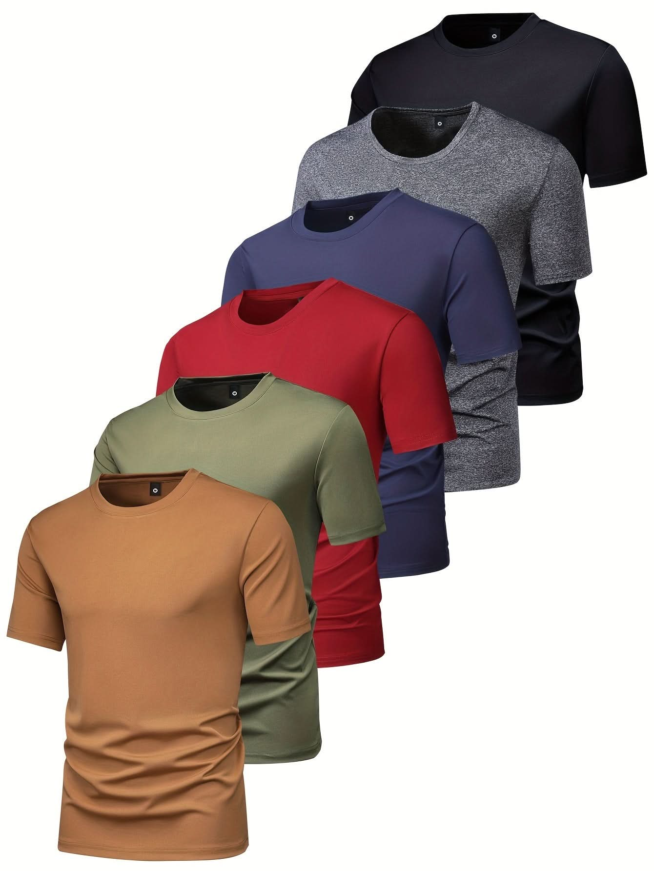 Men's 6pcs Fashion Sports T-shirt, Casual Stretch Round Neck Tee Shirt For Summer - LustMia