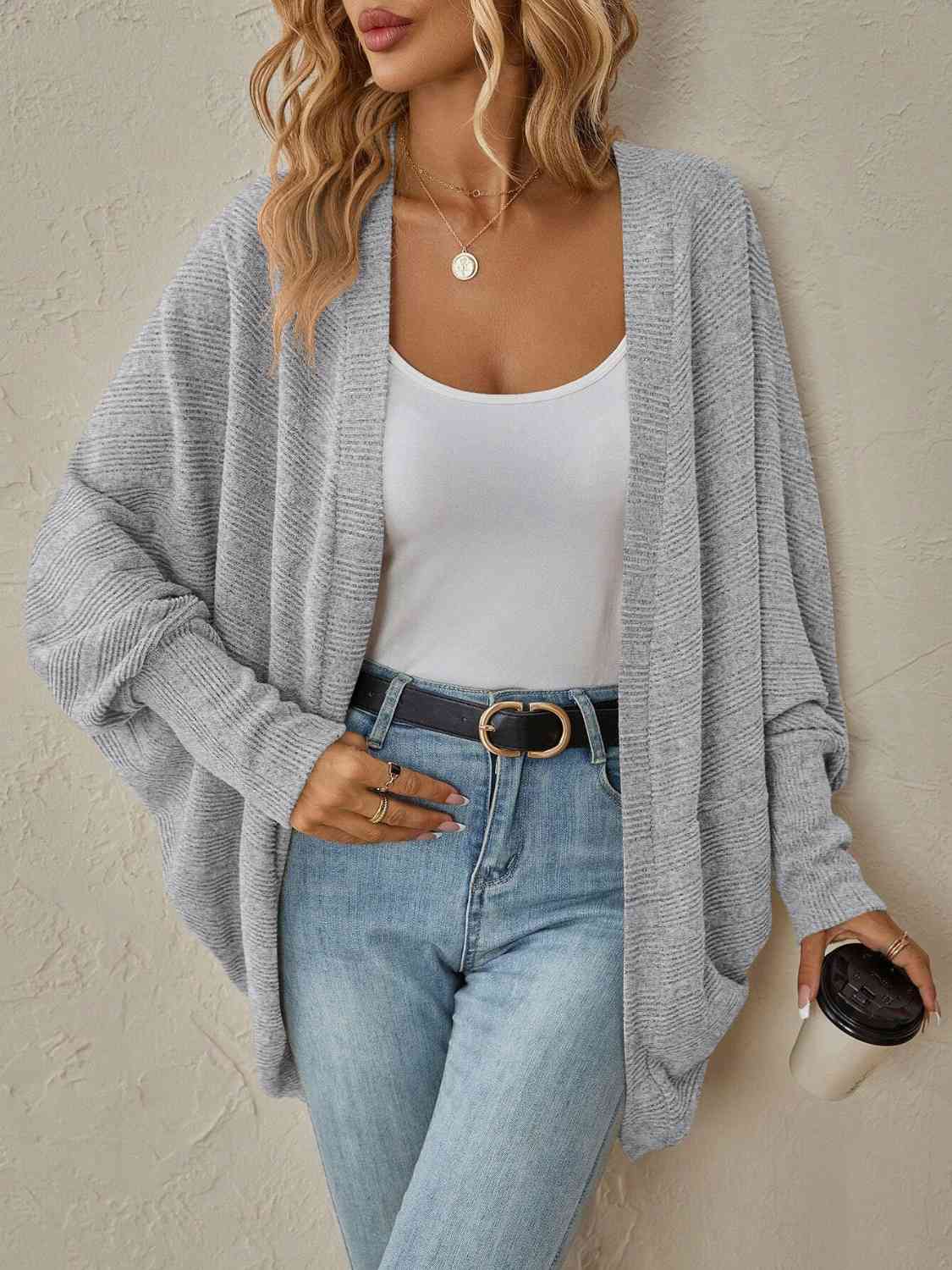 Open Front Dropped Shoulder Cardigan - LustMia