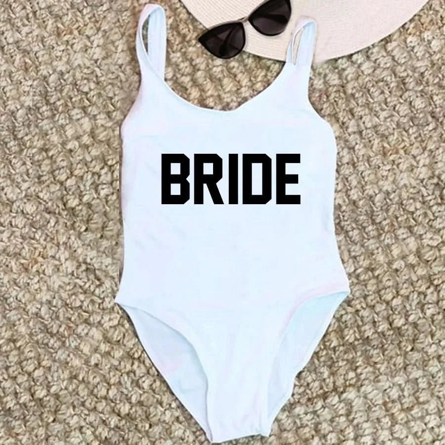 Bachelorette Bathing Suit BRIDE SQUAD Swimwear Women Wedding Party Swimming Suits One Piece Backless Swimsuit Beach Wear - LustMia