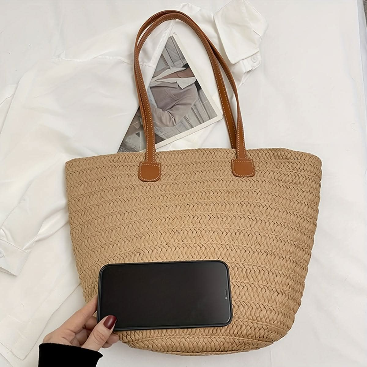 Chic Woven Straw Tote - Spacious Summer Beach Bag, Versatile Casual Handbag - Perfect for Womens Travel & Leisure - LustMia