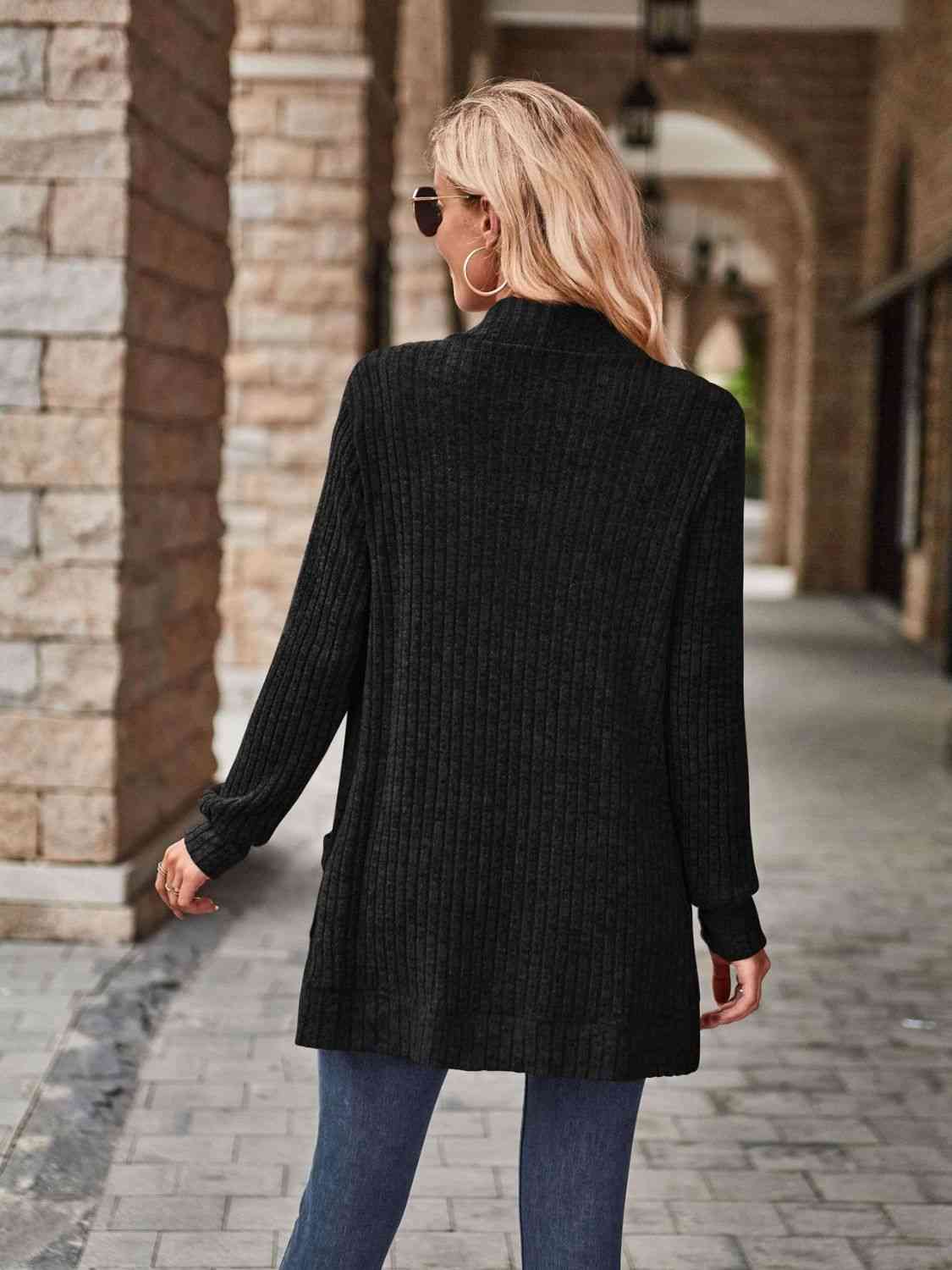 Open Front Cardigan with Pockets - LustMia