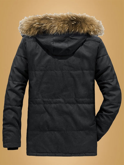 Men's Casual Hooded Jacket Thick Fleece - Lined Winter Coat with Pockets - LustMia