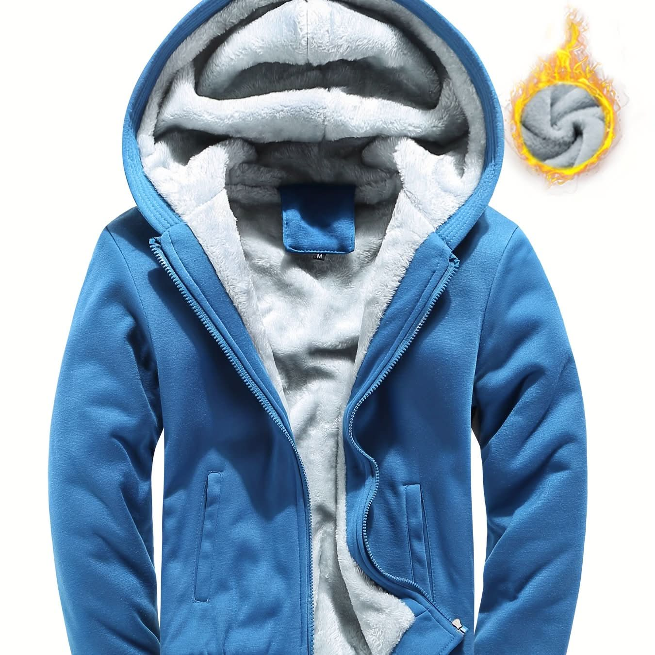 Winter Warm Fleece Zipper Hooded Jacket, Solid Color Thickened Casual Hoodie, Men's Clothing - LustMia