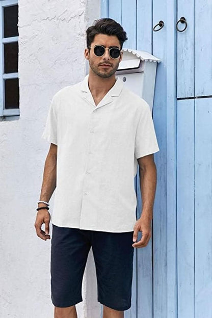 Men'S Cotton Linen Shirt Short/Long Sleeve Camp Shirt Hippie Casual Summer Beach Shirts - LustMia