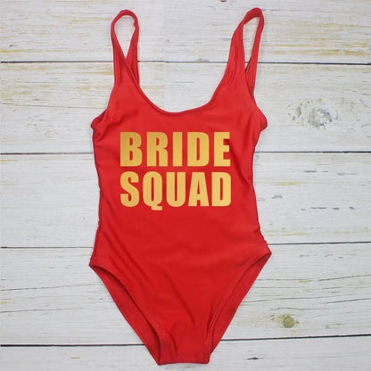 Bachelorette Bathing Suit BRIDE SQUAD Swimwear Women Wedding Party Swimming Suits One Piece Backless Swimsuit Beach Wear - LustMia