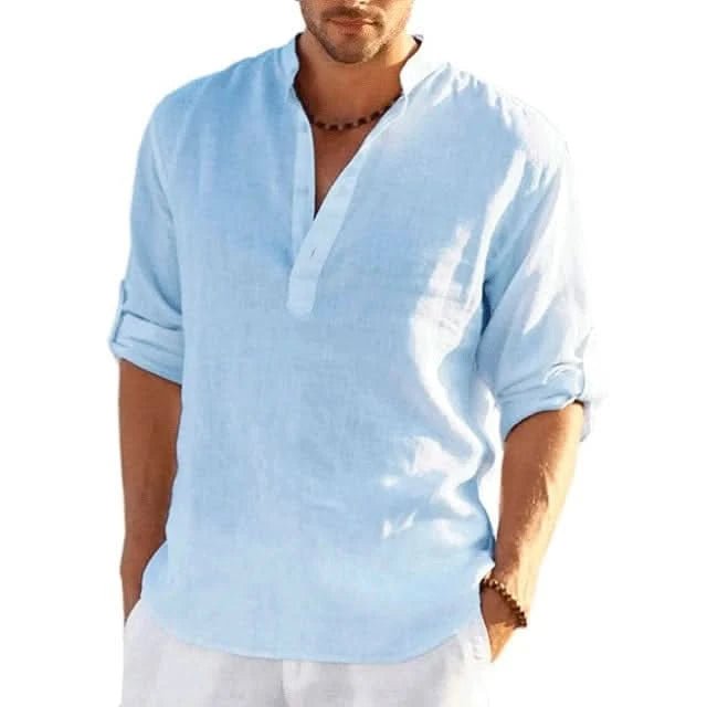 Spring and Autumn New Men's Linen Long Sleeve Breathable Shirt Solid Color Casual Basic Cotton Linen Shirt Tops S - 5XL - LustMia