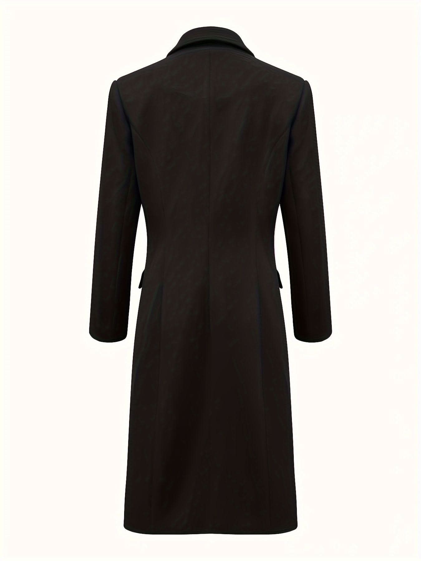 Long Sleeve Elegant Double - Breasted Notched Collar Coat - Timeless & Sophisticated Solid Design - LustMia