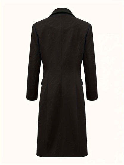 Long Sleeve Elegant Double - Breasted Notched Collar Coat - Timeless & Sophisticated Solid Design - LustMia