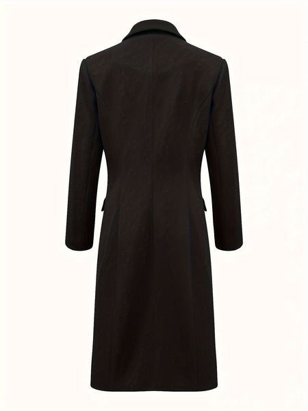 Long Sleeve Elegant Double - Breasted Notched Collar Coat - Timeless & Sophisticated Solid Design - LustMia