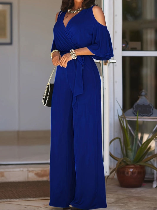 Elegant Cold Shoulder Vneck Jumpsuit - LustMia