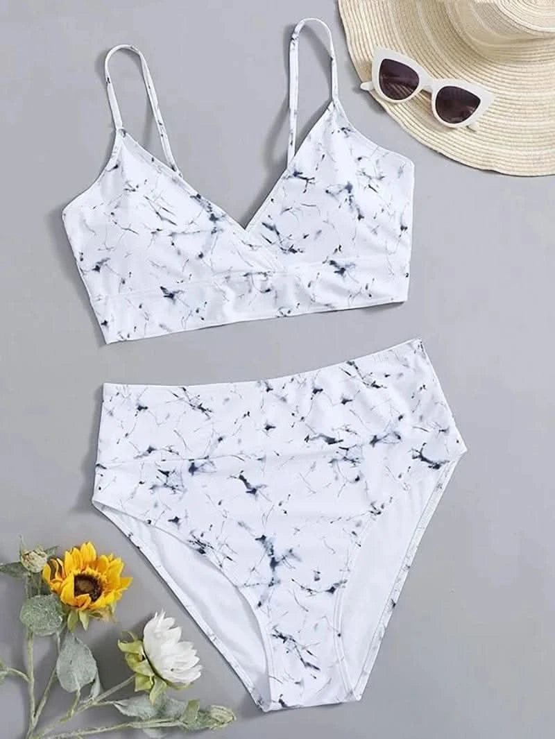 Women Plus Size Bikini Solid Color Bikini Two Piece High Waist Bikini Swimsuit Swimwear Gather Bikini Swimming Beach - LustMia