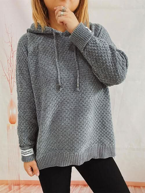 Drawstring Long Sleeve Hooded Sweater - LustMia