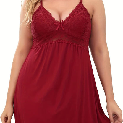 Sexy Lingerie Dress, Women's Plus Solid Contrast Lace Stretchy Comfort Lingerie Nightdress Plus Size - LustMia