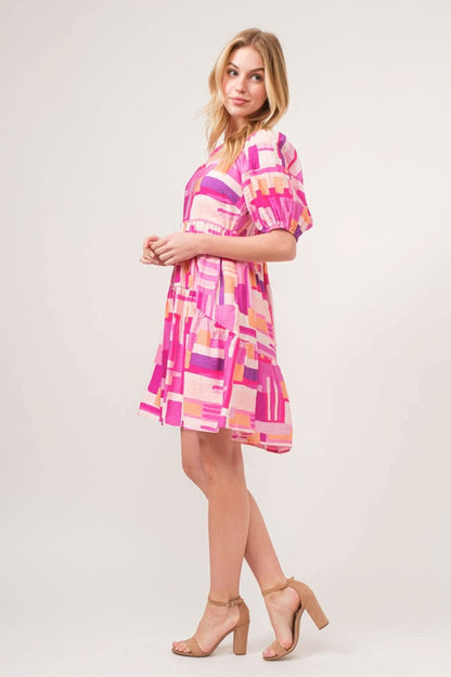 Color Block Puff Sleeve Dress - LustMia