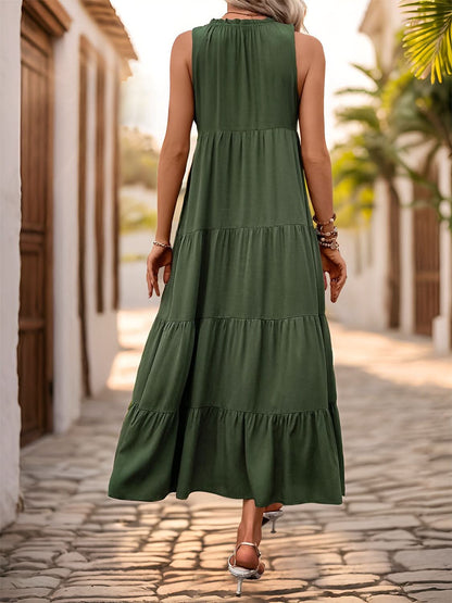 Tiered Tie Neck Midi Dress - LustMia