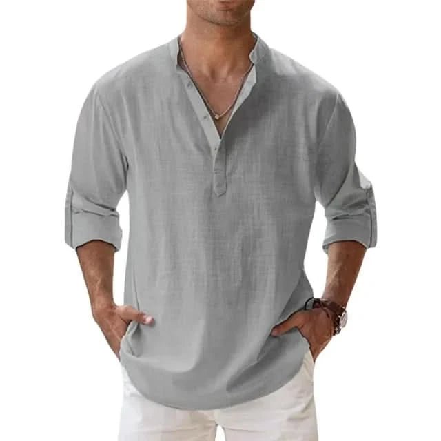 New Men's Linen Long Sleeve T-Shirts Breathable Shirt Casual Basic Cotton Linen Shirt Tops S - 5XL - LustMia