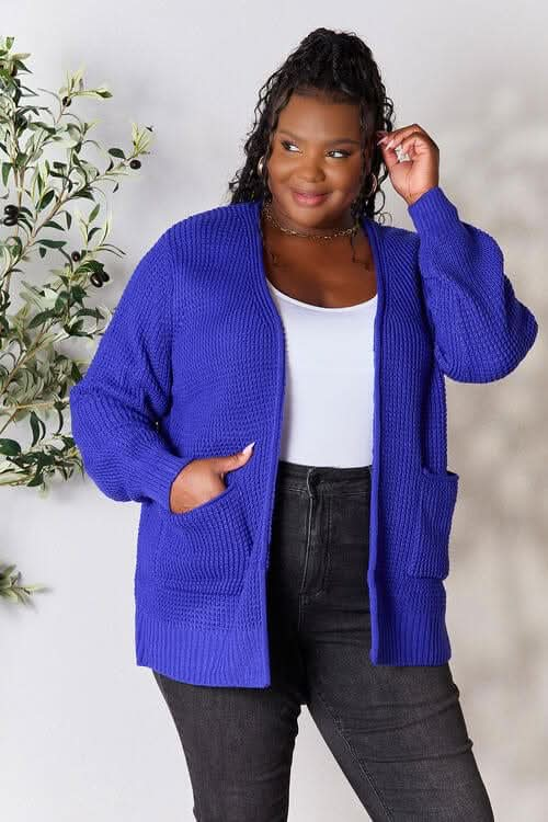 Zenana Full Size Waffle - Knit Open Front Cardigan - LustMia