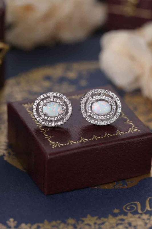 925 Sterling Silver Opal Round Stud Earrings - LustMia