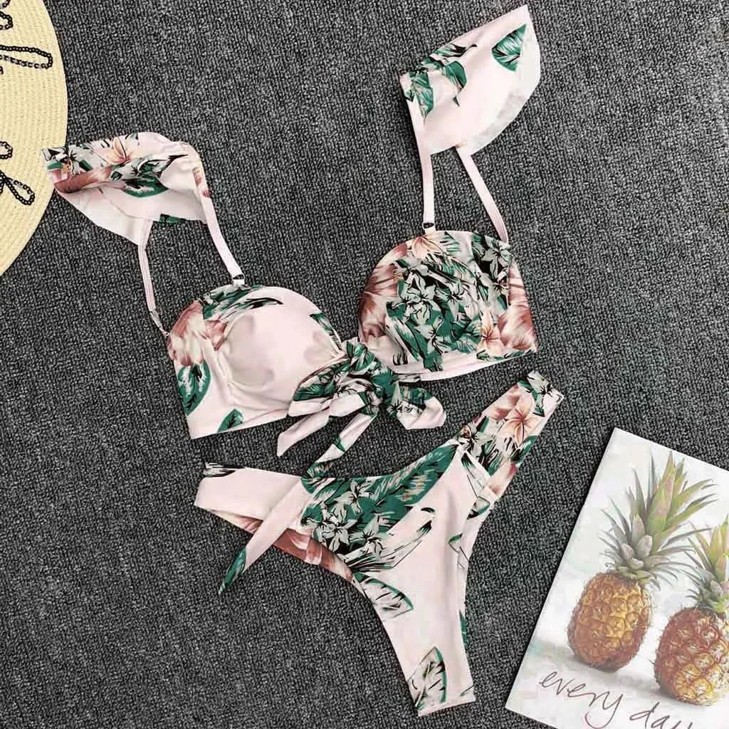 #Z2 2020 Sexy Women High Waist Bikini Swimsuit Swimwear Floral Bandage Bikini Set Thong Brazilian Biquini Bikini Set Bather - LustMia