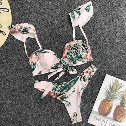 #Z2 2020 Sexy Women High Waist Bikini Swimsuit Swimwear Floral Bandage Bikini Set Thong Brazilian Biquini Bikini Set Bather - LustMia