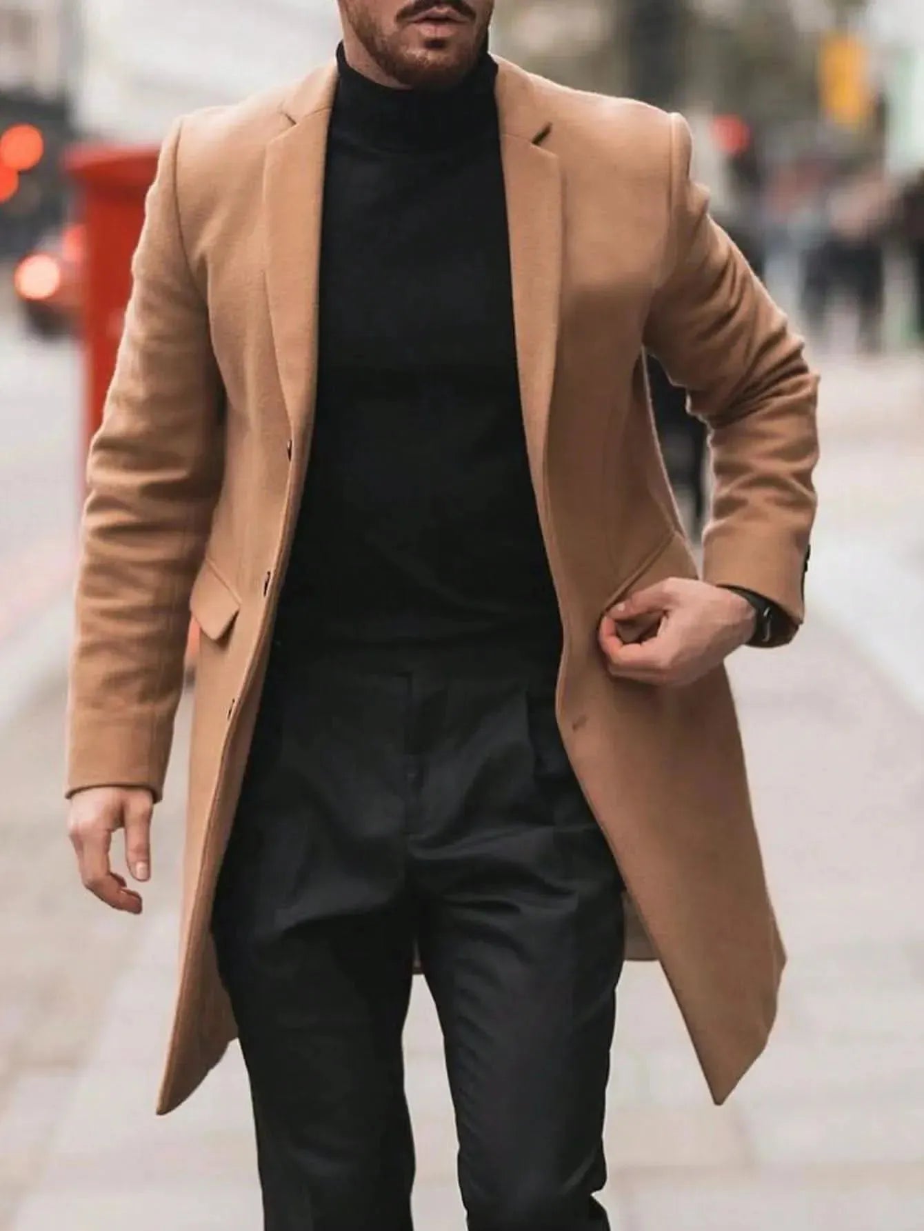 Manfinity Mode Men'S Shirt Collar Lapel Woolen Coat - LustMia