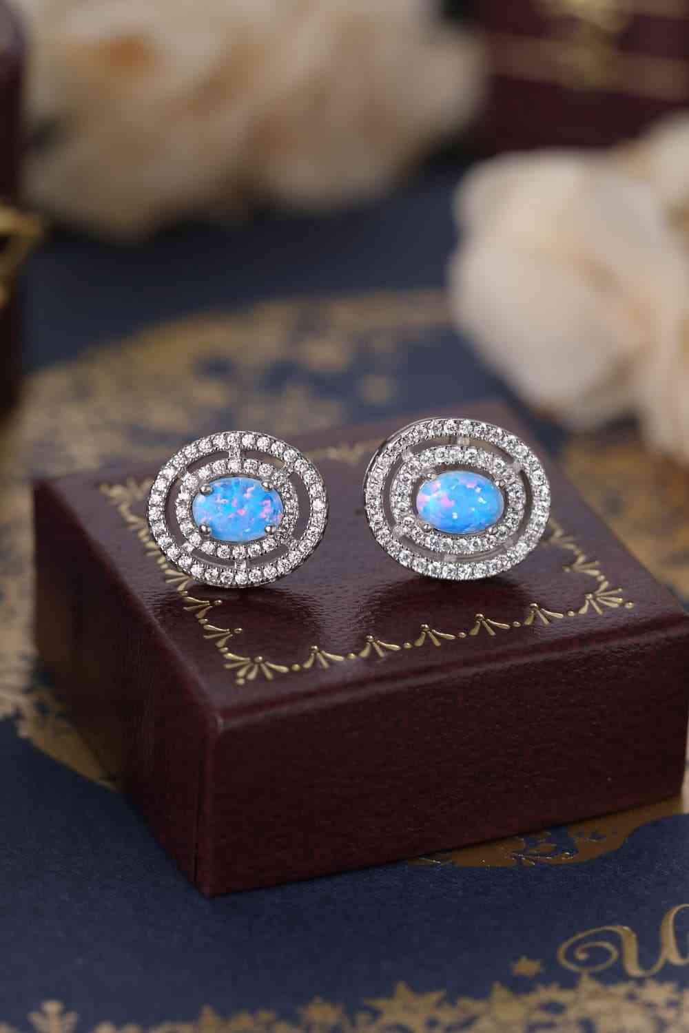 925 Sterling Silver Opal Round Stud Earrings - LustMia