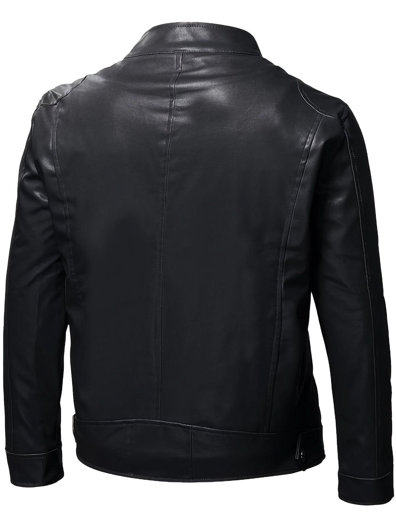 Men's PU Leather Biker Jacket For Spring Fall - LustMia