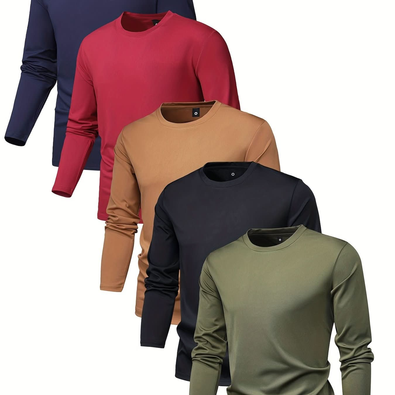 5 - piece Men's Spring And Autumn Long - sleeved Basic T-shirts, Fashionable Casual Sports Outing Tops, Bottoming Shirts - LustMia