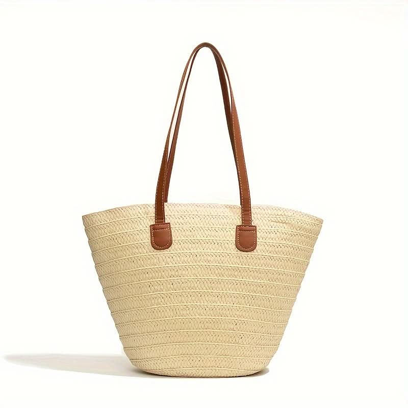 1pc, Fashion Chic Straw Woven Shoulder Tote Bag, Women's Large Capacity Handbag, Casual Versatile Beach Vacation Bag - LustMia