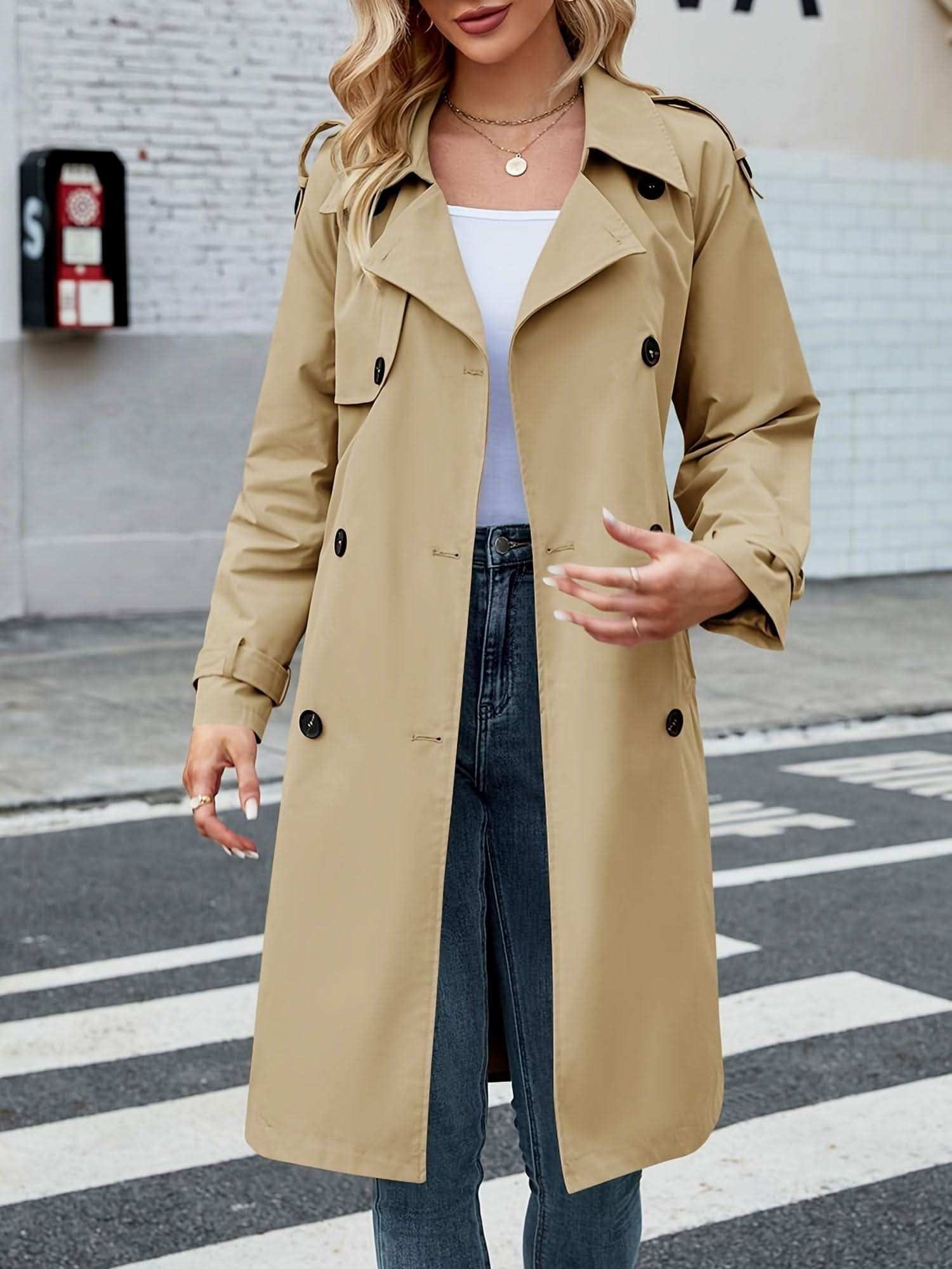 Womens Classic DoubleBreasted Trench Coat with Belt - LustMia