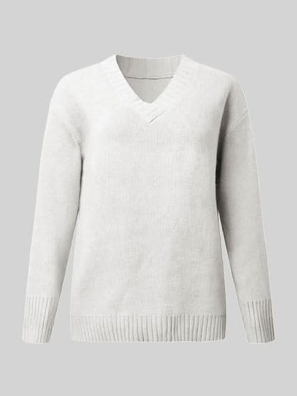 V - Neck Long Sleeve Knit Top - LustMia