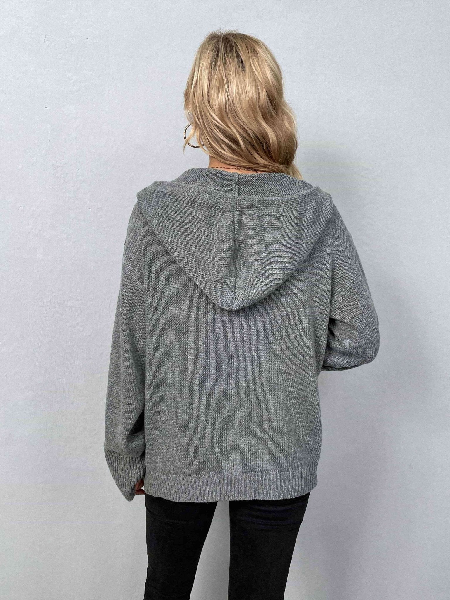 Button - Down Long Sleeve Hooded Sweater - LustMia